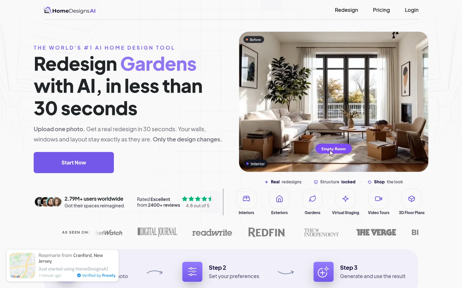 HomeDesigns AI homepage
